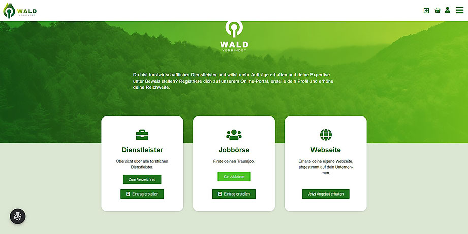 Internetseite Wald verbindet